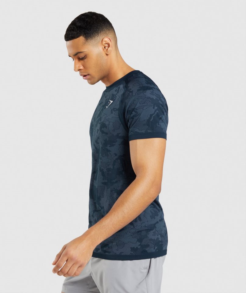 Men's Gymshark Geo Seamless T-Shirts Navy | CA DN8651